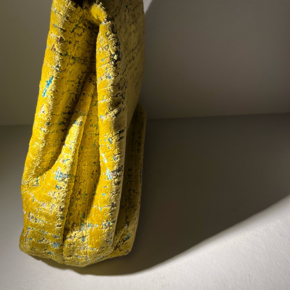 Atenti Gigi Aixa Yellow Cut Velvet Tote Bag Leather Handles Handmade - Picture 8 of 16